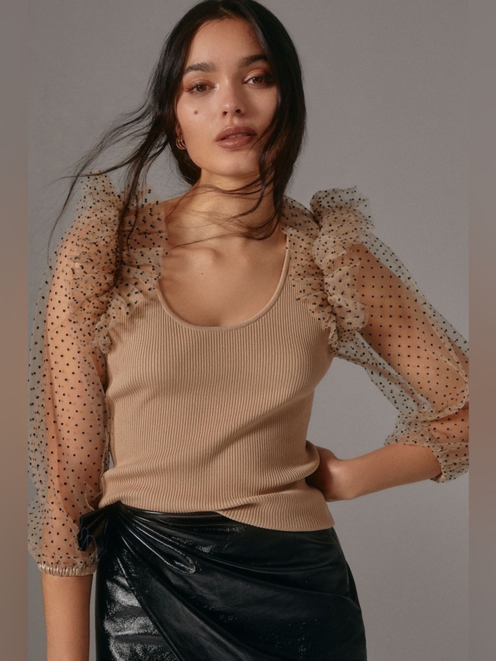 Women’s Dolan Sheer Sleeve Ribbed Sweater Top